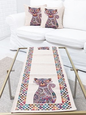 Körfez Kırlent Goblen Dokuma Kırlent Kılıfı ve Runner 2+1 Set