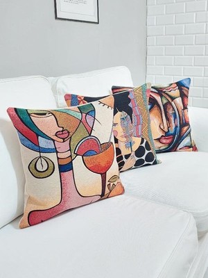 Körfez Kırlent Goblen Dokuma Kırlent Kılıfı 3'lü Karışık Kombin Set