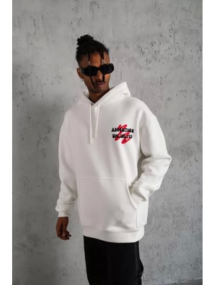 The Cool Deer Erkek Şapkalı Güvercin Baskılı Kapşonlu Sweat - Beyaz