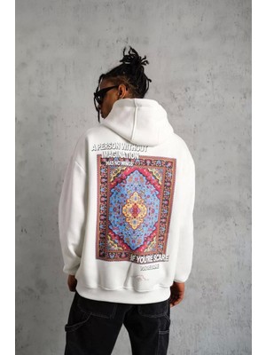 The Cool Deer Erkek Kilim Desen Kapüşonlu Sweat- Beyaz