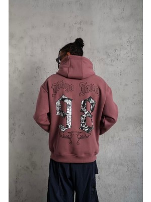 The Cool Deer Erkek 98 Baskılı Kapşonlu Sweat - Gül Kurusu