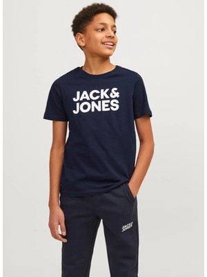 Jack & Jones Baskılı Mavi Erkek Çocuk T-Shirt Jjecorp Logo Tee Ss O-Neck Noos Jnr