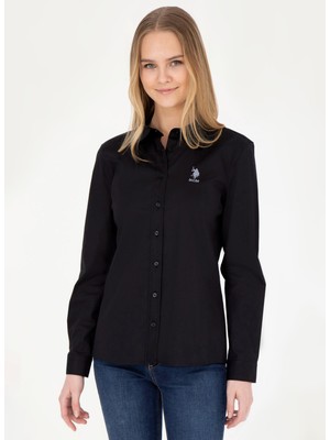 U.S. Polo Assn. Slim Fit Gömlek Yaka Siyah Kadın Gömlek SALY024Y