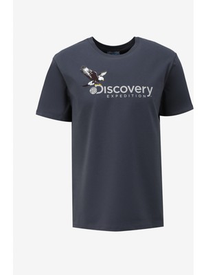 Discovery Expedition Antrasit Erkek Bisiklet Yaka Basic Baskılı T-Shirt D4SM-TST3306