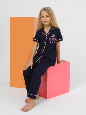 Vitmo Kız Çocuk Kısa Kollu %100 Pamuklu Düğmeli Pijama Takımı Princess