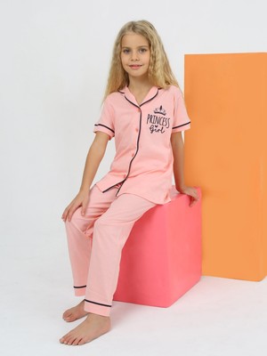 Vitmo Kız Çocuk Kısa Kollu %100 Pamuklu Düğmeli Pijama Takımı Princess