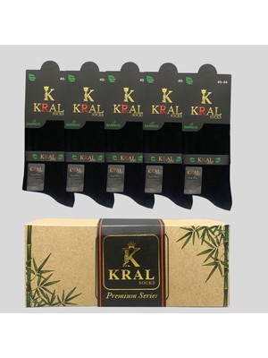 Kral Socks Bambu Erkek Çorap Klasik Soket Düz Uzun Yazlık Dikişsiz 5'Li Kutulu Premium Set