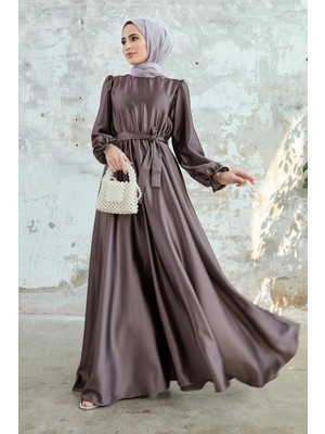 Vavinor Liza Kuşaklı Saten Elbise - Bakır