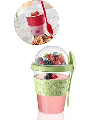 Hazneli Kaşıklı Diyet Kabı, Meyveli Yoğurt Kabı Kaşıklı ve Meyve Bölmeli