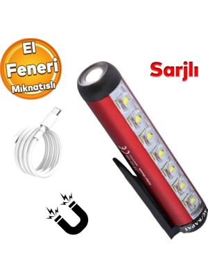 Badem10 Beyaz Işık 5 W LED Mıknatıslı Sağlam El Feneri Şarjlı Işıldak Kamp Lambası Gece Aydınlatma