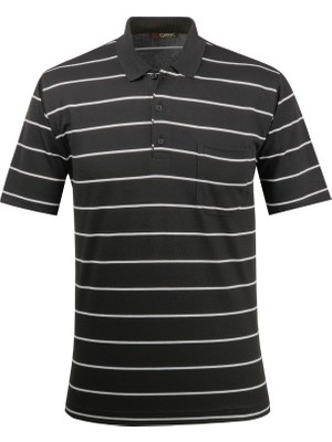 Çizgi Triko Erkek Polo Yaka Düğmeli Cepli Tişört Klasik Kalıp