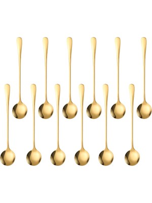Chavin Paslanmaz Çelik Gold 12 Adet 18 cm Uzun Tatlı Latte  Dondurma Kaşığı CIN510SR-12