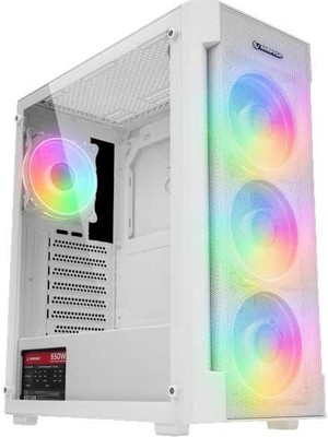 Rampage Vıgılant Mesh 650W 80+ Bronze Beyaz Temperli Camlı 4X12CM Rgb Fan Atx Mid-T Gaming Oyuncu Kasası