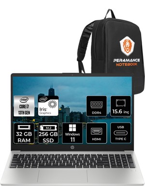 HP 250 G10 i7 1355U 32GB RAM 256GB SSD 15.6" FHD Win11 Pro 8A541EAP426 Notebook + Per4 Çanta