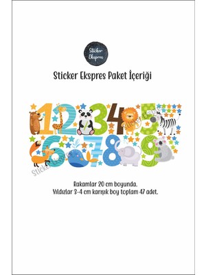 Sticker Ekspres Hayvanlı Rakamlar ve Yıldızlar Eğitici Çocuk Odası Kreş Anaokulu Sticker Seti