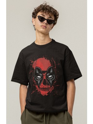 Fuddy Moda Marvel Deadpool Baskılı Tişört, Erkek-Kadın Deadpool Yüzü Baskılı T-Shirt