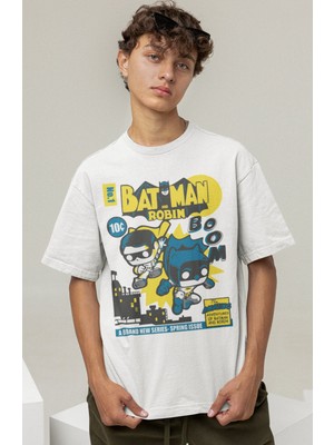 Fuddy Moda Dc Comics Batman ve Robin Baskılı Tişört, Erkek-Kadın Dc Comics Film Temalı T-Shirt