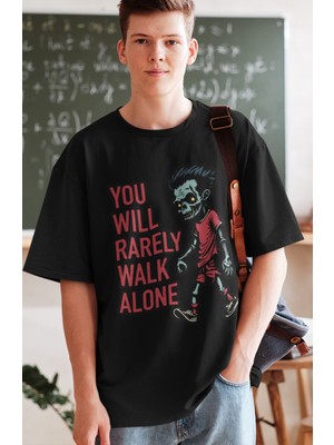 Fuddy Moda You Will Rarely Walk Alone Yazılı Kapüşonlu Sweatshirt, Unisex Oversize Komik Taraftar Baskı Hoodie