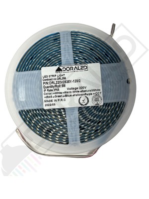 Dora Led 220 Volt Dim Edilebilir Şerit Led 10 Cm De Kesilebilir M/120 Led Amber (Sarı) 5M İP65