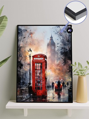 Postermanya Ingiltere Londra Kırmızı Telefon Kulübesi Çerçeveli Tablo
