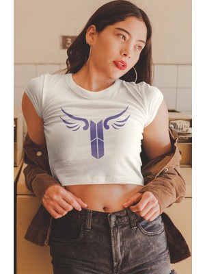 Fuddy Moda Bts Baskılı Crop Top, Kadın K-Pop Baskılı Crop Bluz