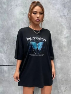 RKM Ticaret Unisex Baskılı Oversize T-Shirt - Siyah