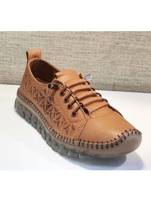 İniesta Elis 470 Kadın Hakiki Deri Düz Taban Comfort Casual Ayakkabı Taba