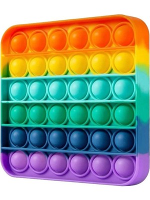 Holly Home Popit Kare Gökkuşağı Renk Duyusal Oyuncak Zihinsel Gelişim Stres Oyun 12,5X12,5CM Pop It