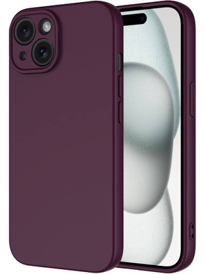 Caseart Apple iPhone 15 Plus Kapak Içi Kadife Kamera Korumalı Lansman Silikon Kılıf - Mürdüm
