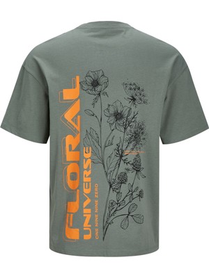 Jack & Jones Yuvarlak Yaka Haki Erkek T-Shirt Jcofloral Tee Ss Crew Neck Gc