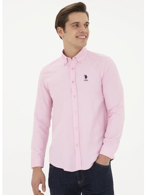 U.S. Polo Assn. Slim Fit Düğmeli Yaka Pembe Erkek Gömlek NOVA024Y