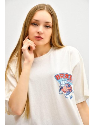 Brain Baskı Ekru T-Shirt