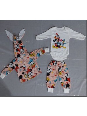 Neat Kids Kız Bebek Çocuk Mickey Minnie Mouse Donald Duck Goofy Çıtçıtlı Hırka Zıbın Eşofman Takımı 3 Parça