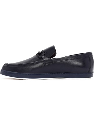 Derimod Erkek Lacivert Deri Casual Loafer