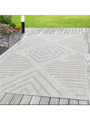 Carpettex Halı Dış Mekan Teras Balkon Halısı Iskandinav Desen Pembe Krem