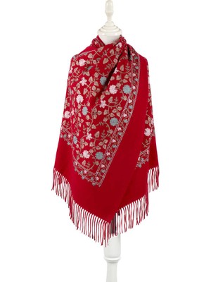 Bursa İpek Bordo Nakışlı Kışlık Şal