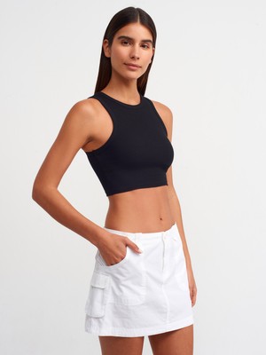 Dilvin 20820 Dikiş Efektli Crop Top-Siyah