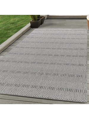 Carpettex Dış Mekan Bahçe Balkon Teras Halısı Iskandinav Desenli Krem Gri Renkli