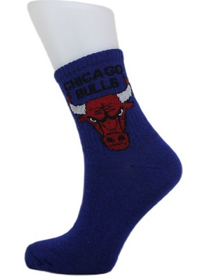 Look Socks Chicago Bulls Karakter Desenli Mavi Kolej Çorap 3 Çift