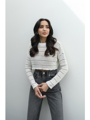 Havoş Ekru Örme Crop Bluz