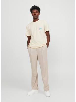 Jack & Jones Bisiklet Yaka Krem Erkek T-Shirt Jorlafayette Flower Tee Ss Crew Nec