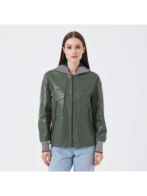 Tergan Yeşil Deri-Tekstil Kadın Deri Mont - K23KDM320390-Q4R