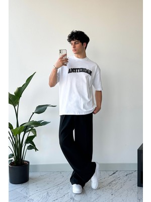 Flaw Amsterdam Nakışlı Beyaz Oversize Tişört