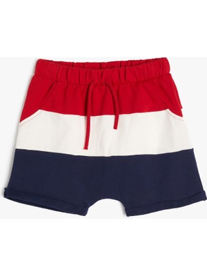 Koton Şort Beli Bağlamalı Renk Bloklu Cepli Pamuklu