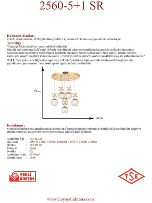 Eray Aydınlatma 2560-5+1 6 Li Sarı LED Avize