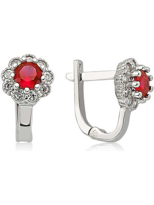 Serra Jewels Gümüş Kırmızı Çiçek Desenli Yuvarlak J Kadın Küpe