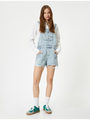 Koton Kot Salopet Ekstra Mini Boy Paçaları Püsküllü Cepli Yıpratmalı Rahat Kalıp