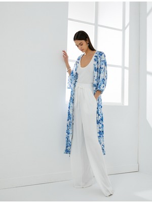 Koton Palazzo Pantolon Bol Paça Yüksek Bel Bağcıklı Cepli