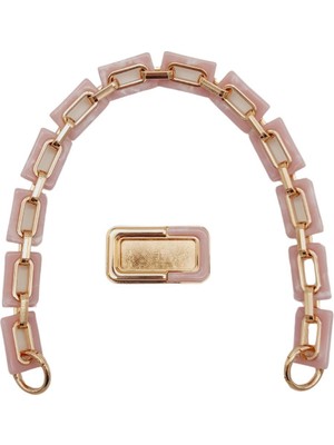Angel Çanta Aksesuar 44 cm Dikdörtgen Halkalı Akrilik Zincir Plaka Set Pudra Renk Light Gold Metalli