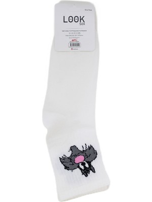 Look Socks Tom ve Jerry Karakter Desenli Beyaz Kolej Çorap 3 Çift